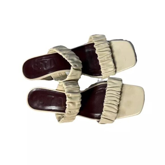 Staud $300 Ruched Frankie Sandals in Ivory Leather Strappy Heels Mules Sz 38 - Picture 3 of 7